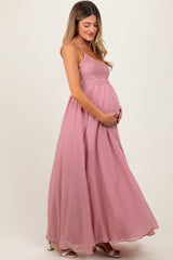 Mauve Crochet Bodice Maternity Maxi Dress