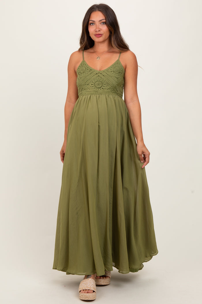 Green Crochet Bodice Maternity Maxi Dress
