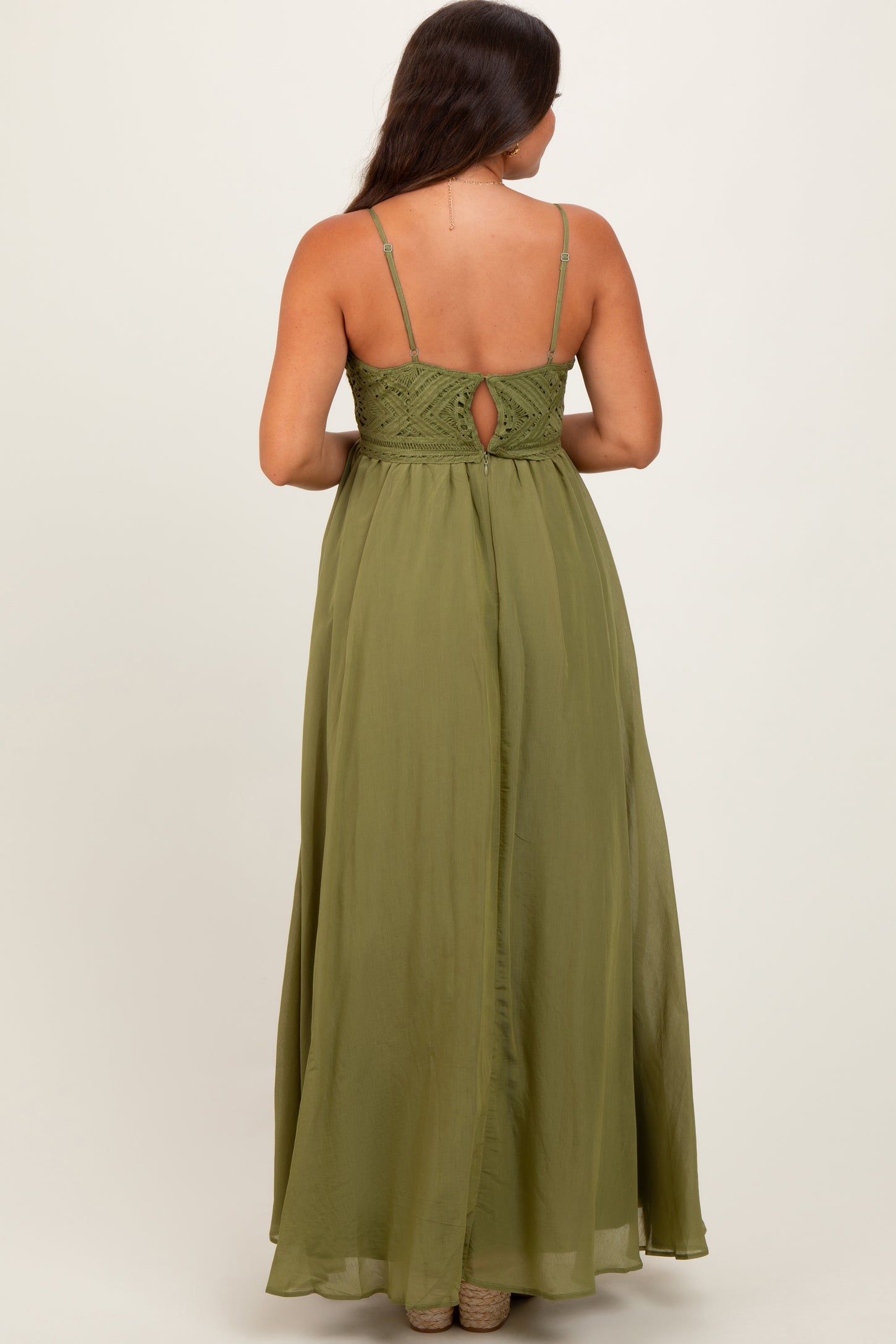 Green Crochet Bodice Maternity Maxi Dress
