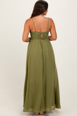 Green Crochet Bodice Maternity Maxi Dress