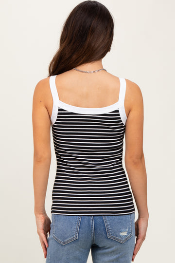 Black Striped Contrast Strap Tank
