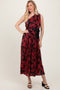 Red Floral Print Plisse One Shoulder Maxi Dress