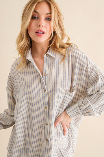 Blue Stripe Oversized Button Down Shirt
