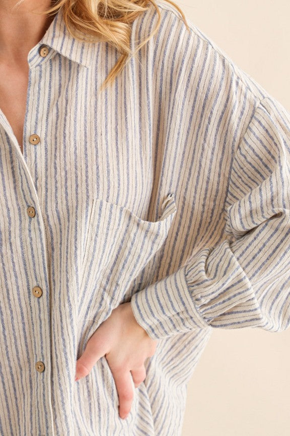 Blue Stripe Oversized Button Down Shirt