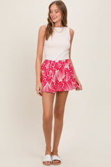 Fuchsia Printed Elastic Waist Band Shorts
