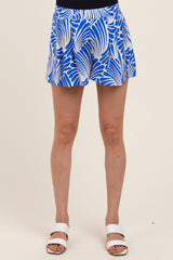 Royal Blue Printed Elastic Waist Band Maternity Shorts