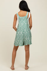 Light Olive Leaf Print Overall Romper