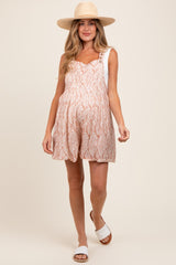 Light Taupe Leaf Print Maternity Overall Romper