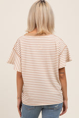 Light Taupe Striped Ribbed Relaxed Short Sleeve Maternity Top