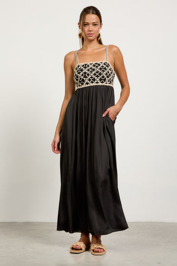 Black Embroidered Bodice Maxi Dress