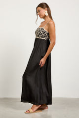Black Embroidered Bodice Maxi Dress