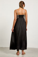 Black Embroidered Bodice Maxi Dress