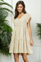 Beige Flutter Sleeve Tiered Dress