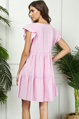 Light Pink Flutter Sleeve Tiered Dress