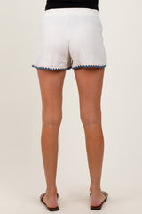 Cream Linen Blend Crochet Trim Drawstring Maternity Shorts