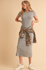 Heather Gray Basic Crewneck Midi Dress