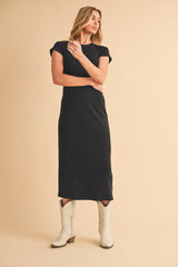Black Basic Crewneck Midi Dress