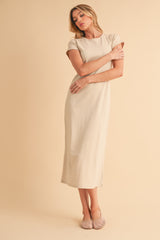 Cream Basic Crewneck Midi Dress