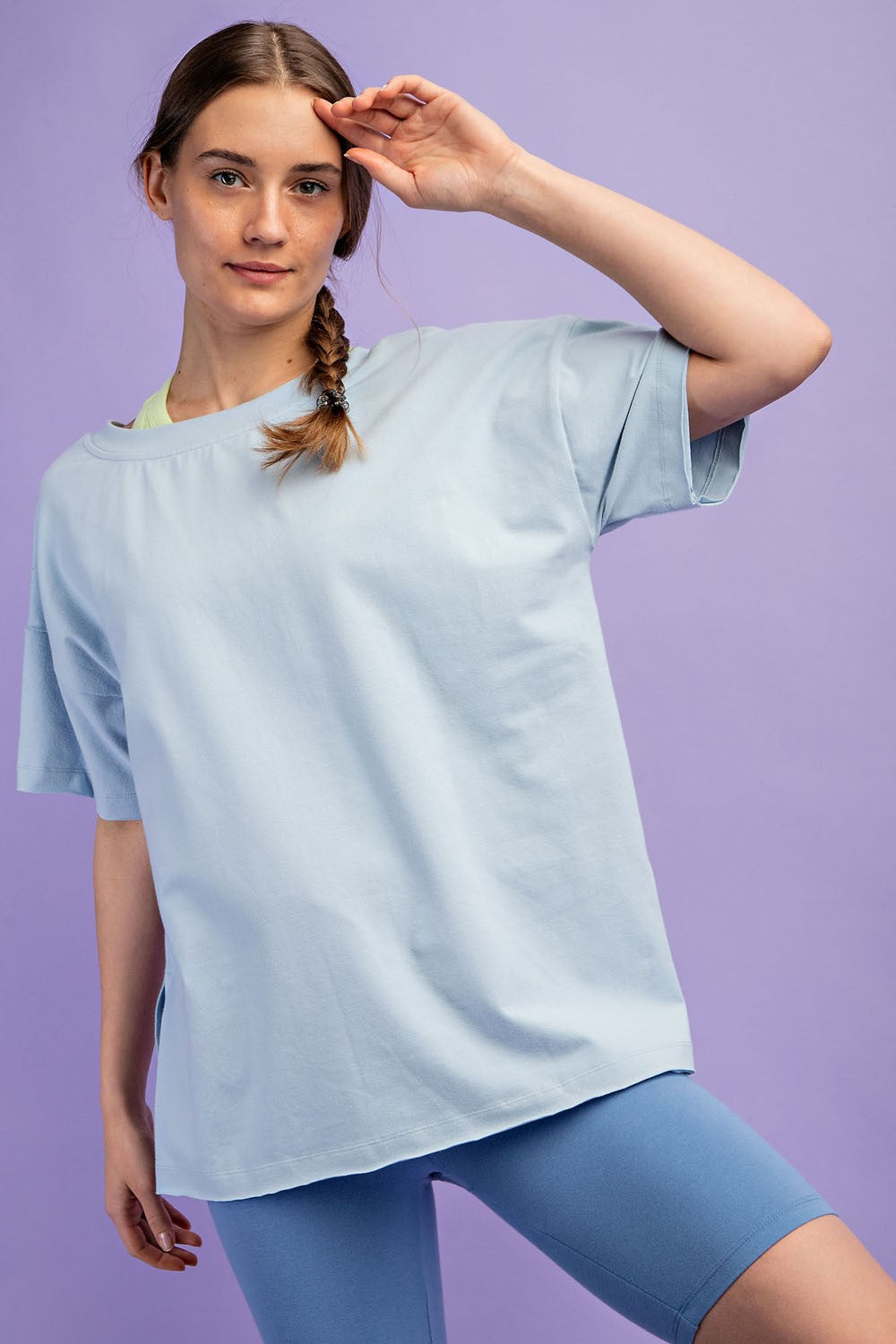 Light Blue Oversized V-Neck Side Slit Maternity Tee