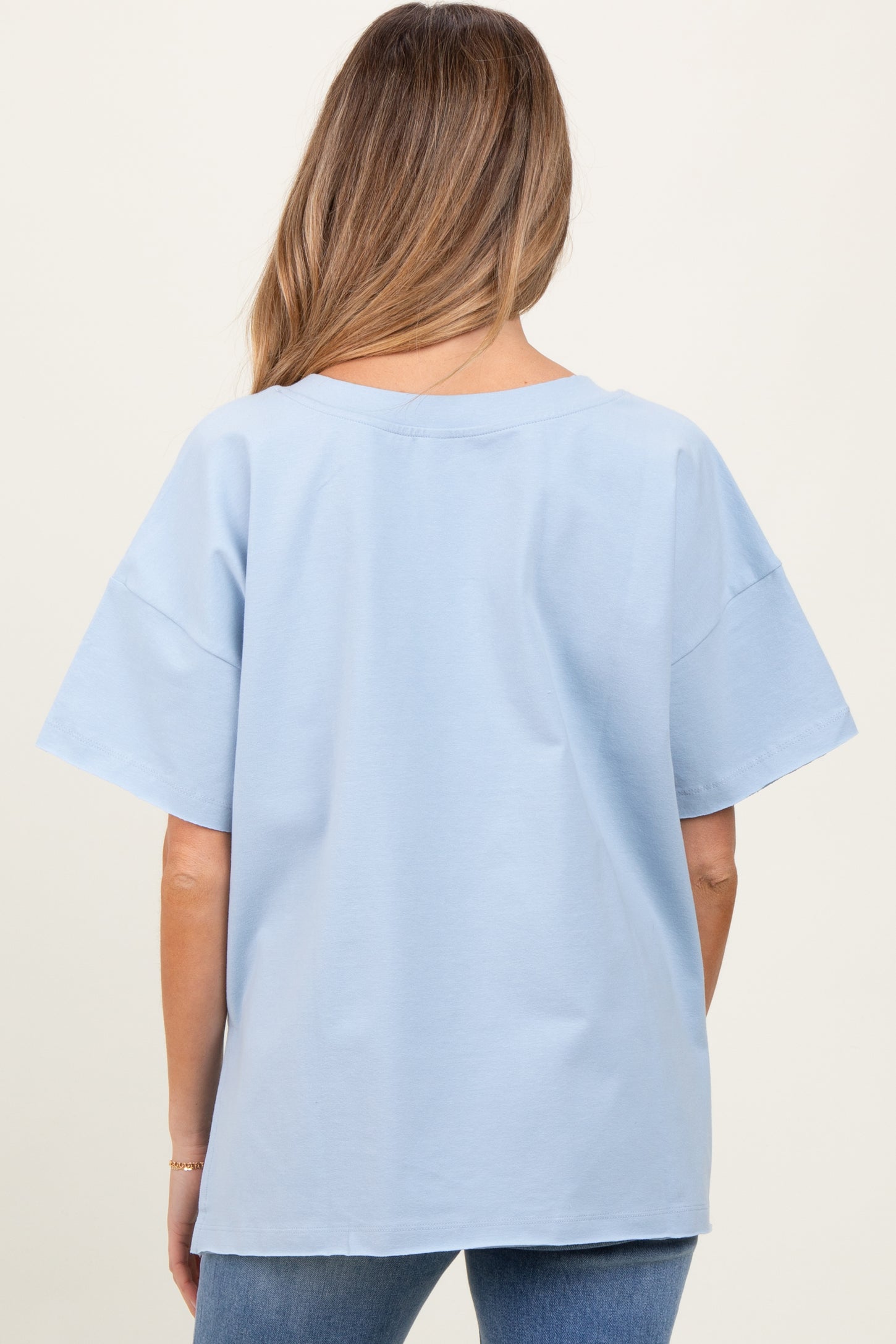 Light Blue Oversized V-Neck Side Slit Maternity Tee