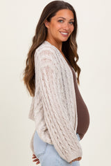 Beige Cable Knit Maternity Open Cardigan