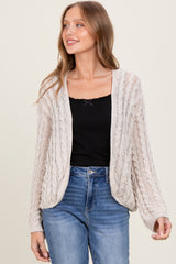 Beige Cable Knit Open Cardigan