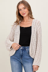 Beige Cable Knit Open Cardigan