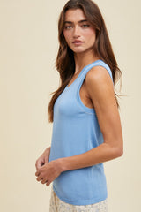 Blue Knit Piping Detail Sleeveless Top