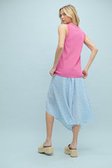 Fuchsia Knit Piping Detail Sleeveless Top