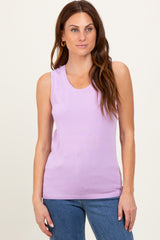 Lavender Knit Piping Detail Sleeveless Top