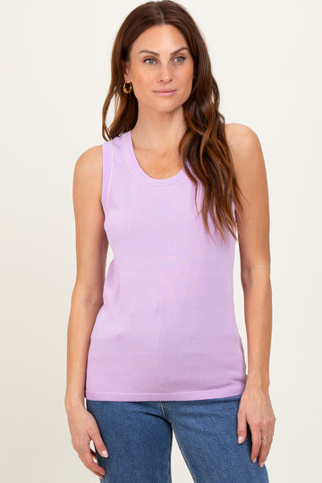 Lavender Knit Piping Detail Sleeveless Top