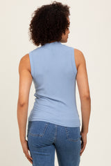 Blue Knit Mock Neck Sleeveless Top