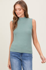 Light Olive Knit Mock Neck Sleeveless Top