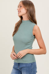 Light Olive Knit Mock Neck Sleeveless Top