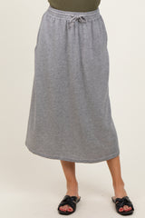 Heather Grey Terry Drawstring Midi Skirt