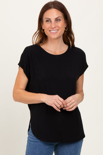 Black Dolman Sleeve Round Neck Top