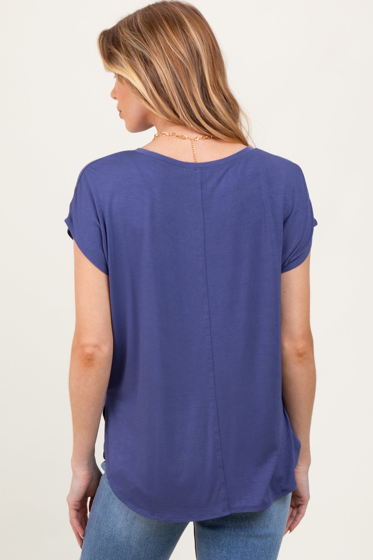 Navy Dolman Sleeve Round Neck Maternity Top