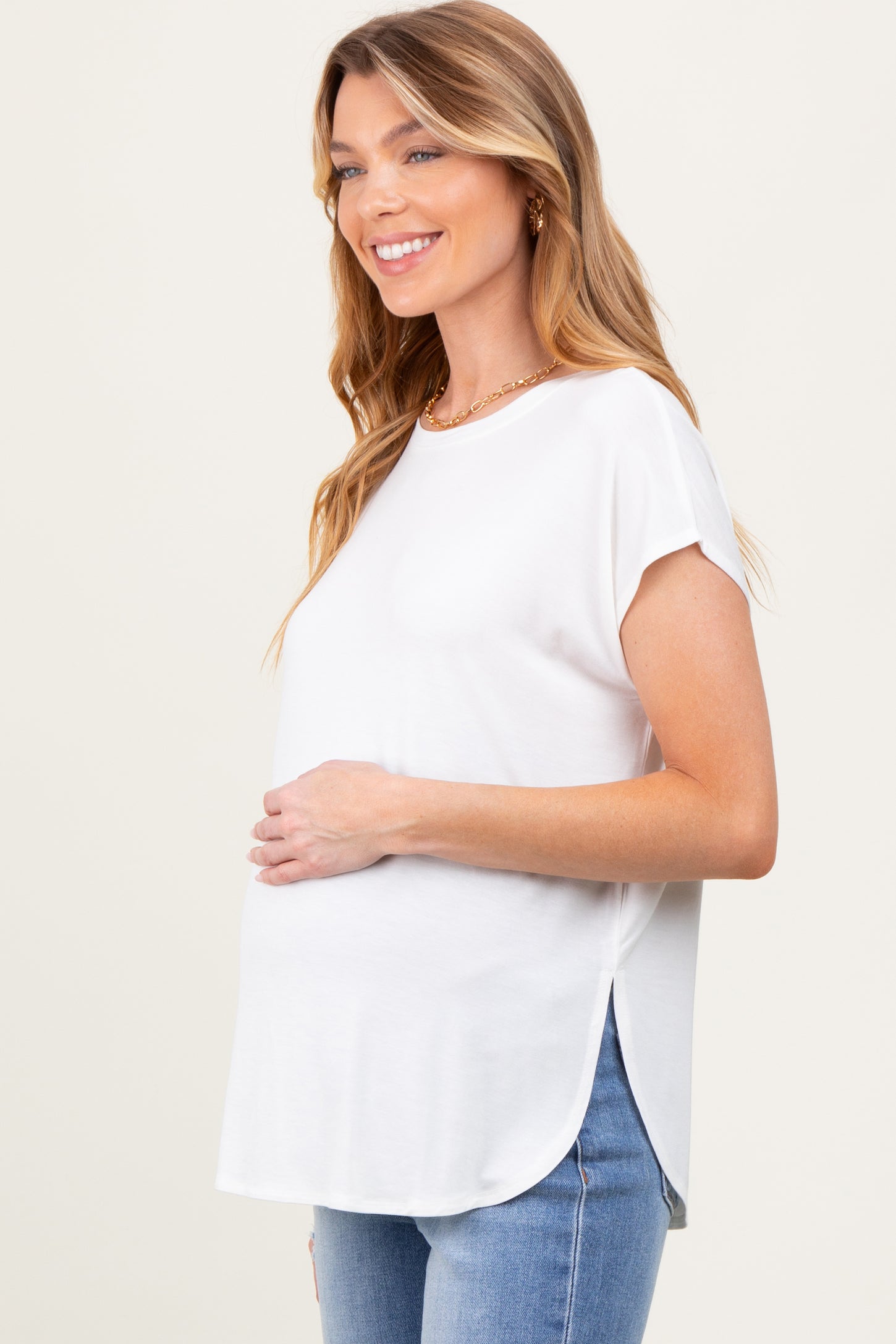 Ivory Dolman Sleeve Round Neck Maternity Top