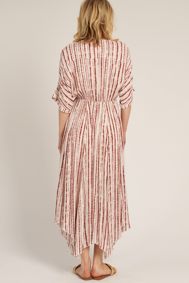 Rust Printed Deep V-Neck Midi Dress