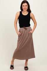 Mocha Terry Drawstring Maternity Midi Skirt
