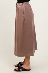 Mocha Terry Drawstring Midi Skirt