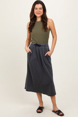 Charcoal Terry Drawstring Maternity Midi Skirt