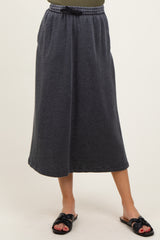 Charcoal Terry Drawstring Midi Skirt