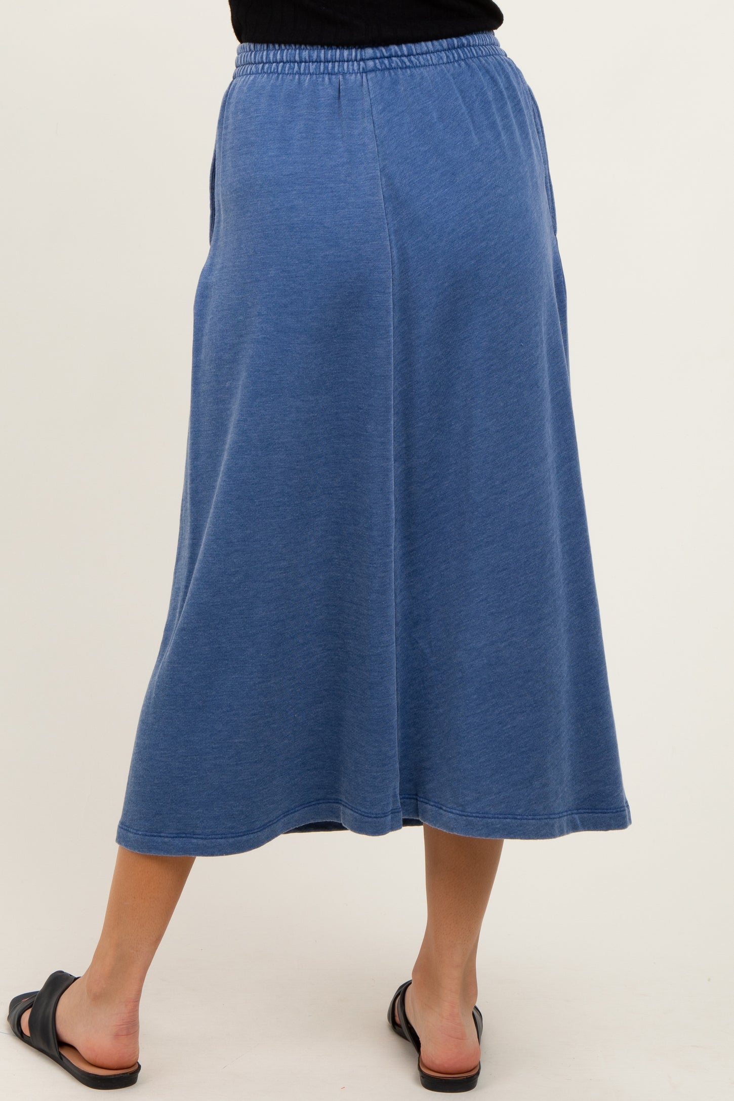 Light Navy Terry Drawstring Midi Skirt