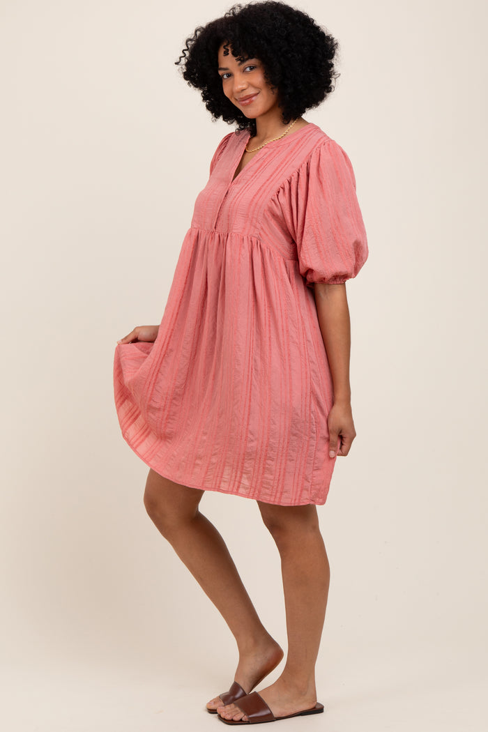 Mauve Sheer Stripe Textured Mini Dress