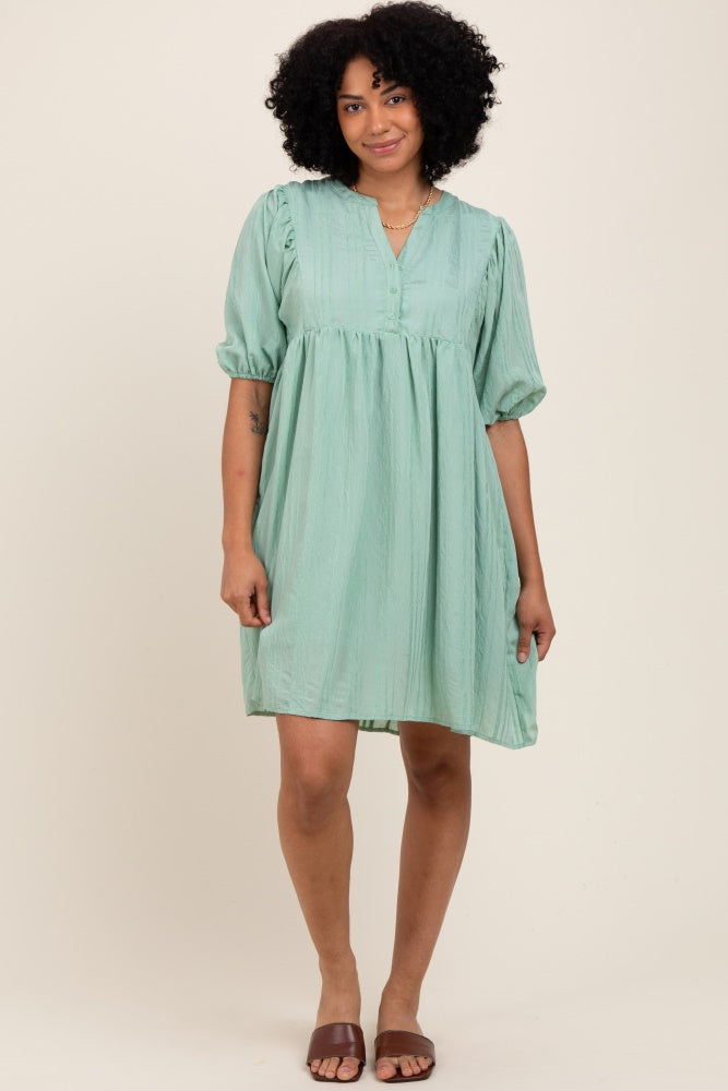 Light Olive Sheer Stripe Textured Maternity Mini Dress