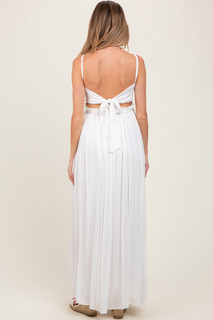 White Lace Bodice Cutout Tie Back Maternity Maxi Dress
