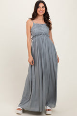 Grey Lace Bodice Cutout Tie Back Maxi Dress