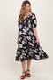 Black Floral Tie Front Tiered Maternity Midi Dress