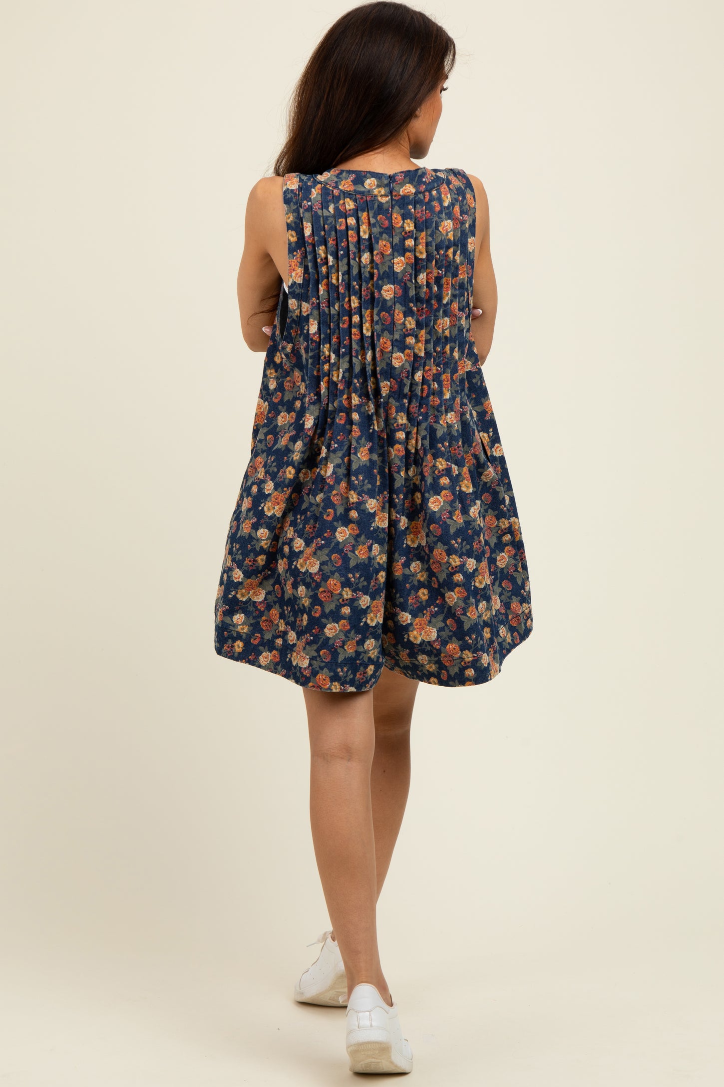 Navy Floral Denim Front Tie Romper